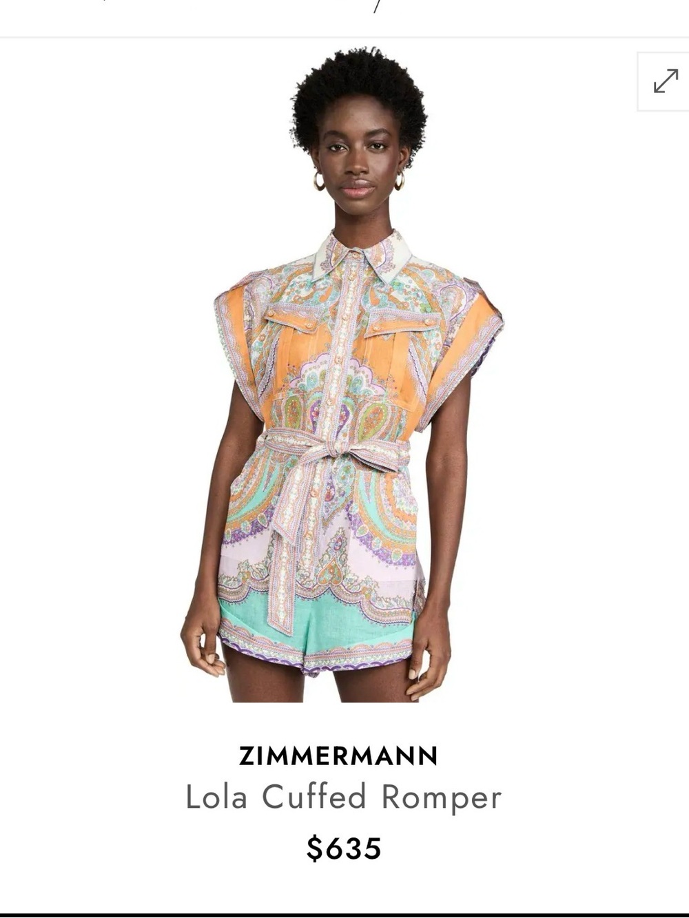 Zimmermann Lola Cuffed Romper Playsuit Paisley Linen Size 1